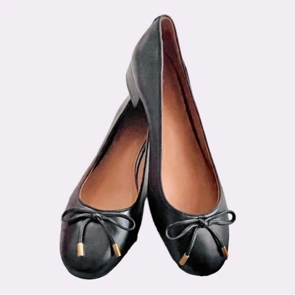 TORY BURCH Brooke Bow 25MM Black Nappa Leather Ballet Heels Size 5.5